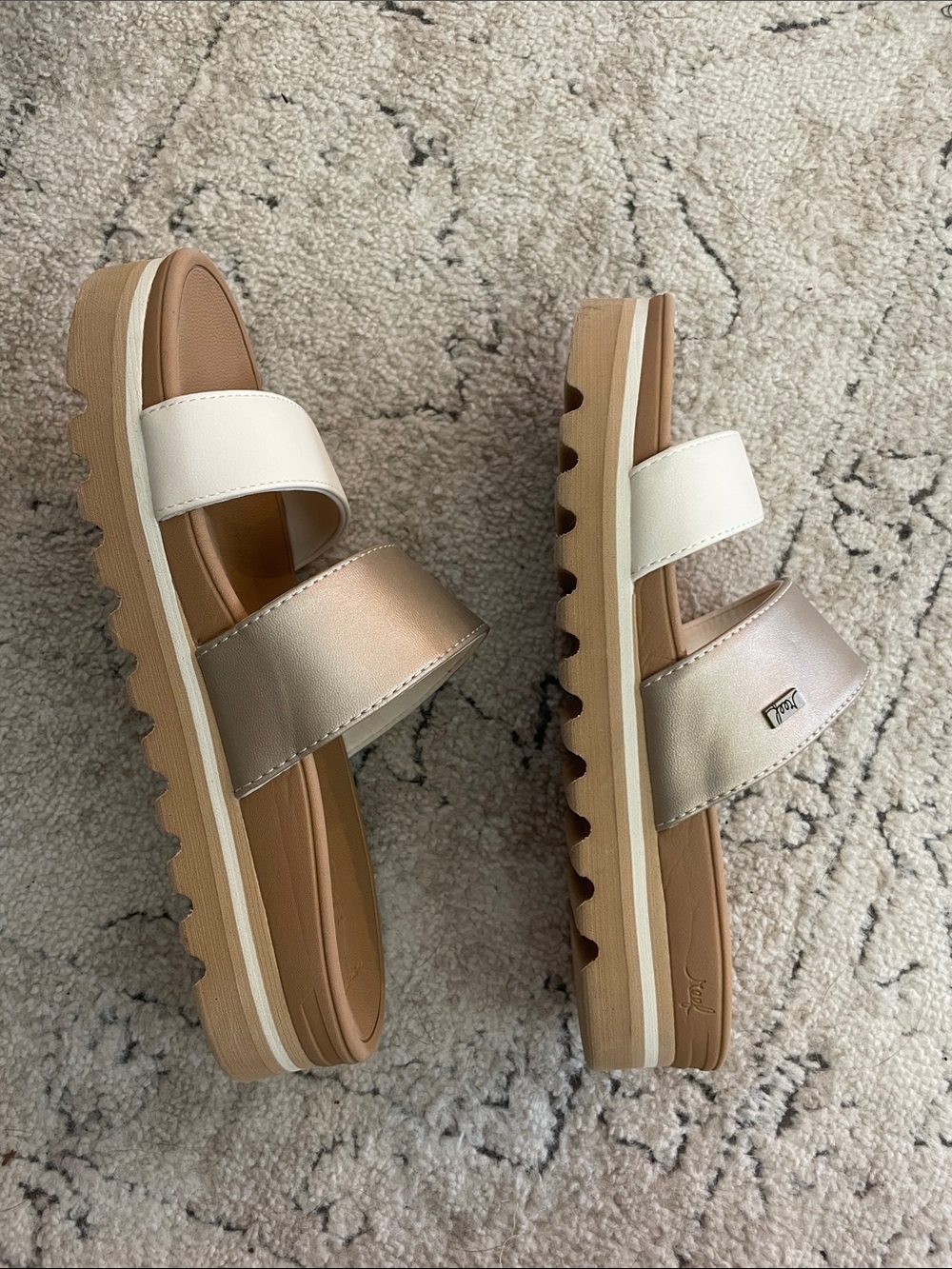 Reef Women's Dual-Strap Slides in White and Metallic Silver - Picture 13 of 17